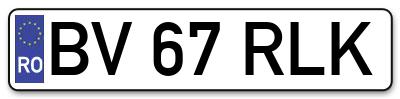 Placuta inmatriculare numar auto  BV-67-RLK, BV 67 RLK, BV67RLK