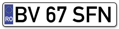 Placuta inmatriculare numar auto  BV-67-SFN, BV 67 SFN, BV67SFN