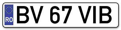 Placuta inmatriculare numar auto  BV-67-VIB, BV 67 VIB, BV67VIB