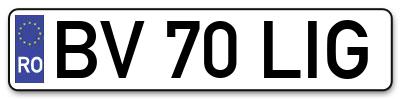 Placuta inmatriculare numar auto  BV-70-LIG, BV 70 LIG, BV70LIG