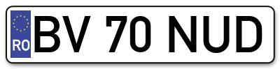 Placuta inmatriculare numar auto  BV-70-NUD, BV 70 NUD, BV70NUD