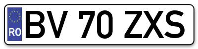 Placuta inmatriculare numar auto  BV-70-ZXS, BV 70 ZXS, BV70ZXS