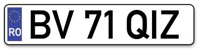 Placuta inmatriculare numar auto  BV-71-QIZ, BV 71 QIZ, BV71QIZ