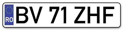 Placuta inmatriculare numar auto  BV-71-ZHF, BV 71 ZHF, BV71ZHF