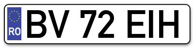 Placuta inmatriculare numar auto  BV-72-EIH, BV 72 EIH, BV72EIH
