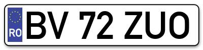 Placuta inmatriculare numar auto  BV-72-ZUO, BV 72 ZUO, BV72ZUO