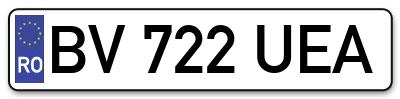 Placuta inmatriculare numar auto  BV-722-UEA, BV 722 UEA, BV722UEA