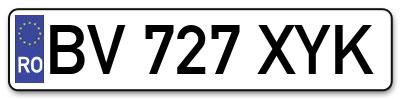 Placuta inmatriculare numar auto  BV-727-XYK, BV 727 XYK, BV727XYK