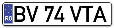 Placuta inmatriculare numar auto  BV-74-VTA, BV 74 VTA, BV74VTA