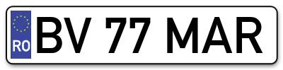 Placuta inmatriculare numar auto  BV-77-MAR, BV 77 MAR, BV77MAR