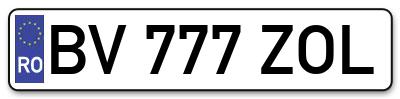 Placuta inmatriculare numar auto  BV-777-ZOL, BV 777 ZOL, BV777ZOL