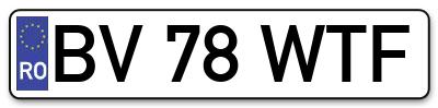 Placuta inmatriculare numar auto  BV-78-WTF, BV 78 WTF, BV78WTF