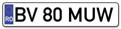 Placuta inmatriculare numar auto  BV-80-MUW, BV 80 MUW, BV80MUW