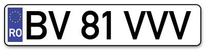 Placuta inmatriculare numar auto  BV-81-VVV, BV 81 VVV, BV81VVV