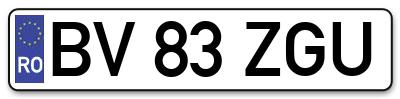 Placuta inmatriculare numar auto  BV-83-ZGU, BV 83 ZGU, BV83ZGU