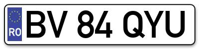 Placuta inmatriculare numar auto  BV-84-QYU, BV 84 QYU, BV84QYU