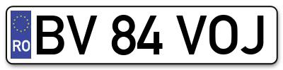 Placuta inmatriculare numar auto  BV-84-VOJ, BV 84 VOJ, BV84VOJ