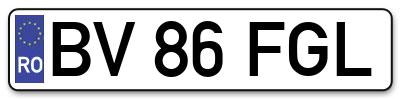 Placuta inmatriculare numar auto  BV-86-FGL, BV 86 FGL, BV86FGL
