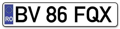 Placuta inmatriculare numar auto  BV-86-FQX, BV 86 FQX, BV86FQX