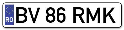 Placuta inmatriculare numar auto  BV-86-RMK, BV 86 RMK, BV86RMK
