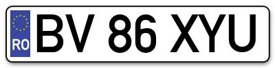 Placuta inmatriculare numar auto  BV-86-XYU, BV 86 XYU, BV86XYU