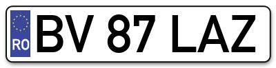 Placuta inmatriculare numar auto  BV-87-LAZ, BV 87 LAZ, BV87LAZ