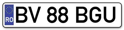 Placuta inmatriculare numar auto  BV-88-BGU, BV 88 BGU, BV88BGU