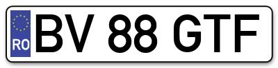 Placuta inmatriculare numar auto  BV-88-GTF, BV 88 GTF, BV88GTF