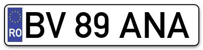 Placuta inmatriculare numar auto  BV-89-ANA, BV 89 ANA, BV89ANA