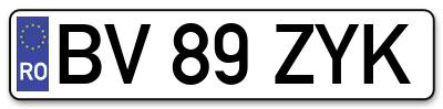 Placuta inmatriculare numar auto  BV-89-ZYK, BV 89 ZYK, BV89ZYK