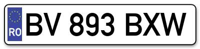 Placuta inmatriculare numar auto  BV-893-BXW, BV 893 BXW, BV893BXW