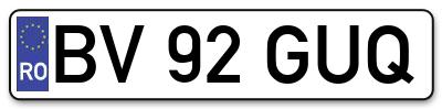 Placuta inmatriculare numar auto  BV-92-GUQ, BV 92 GUQ, BV92GUQ
