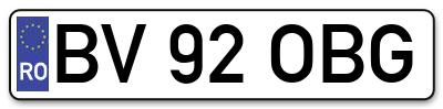Placuta inmatriculare numar auto  BV-92-OBG, BV 92 OBG, BV92OBG