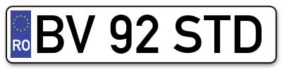 Placuta inmatriculare numar auto  BV-92-STD, BV 92 STD, BV92STD