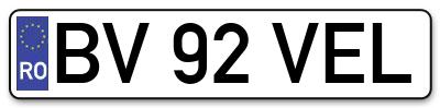 Placuta inmatriculare numar auto  BV-92-VEL, BV 92 VEL, BV92VEL
