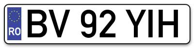 Placuta inmatriculare numar auto  BV-92-YIH, BV 92 YIH, BV92YIH