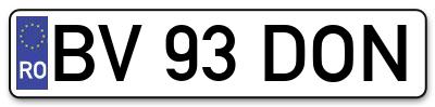 Placuta inmatriculare numar auto  BV-93-DON, BV 93 DON, BV93DON