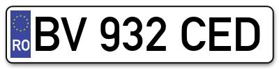 Placuta inmatriculare numar auto  BV-932-CED, BV 932 CED, BV932CED