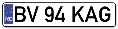 Placuta inmatriculare numar auto  BV-94-KAG, BV 94 KAG, BV94KAG