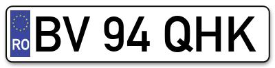 Placuta inmatriculare numar auto  BV-94-QHK, BV 94 QHK, BV94QHK
