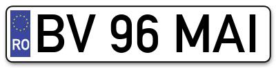 Placuta inmatriculare numar auto  BV-96-MAI, BV 96 MAI, BV96MAI