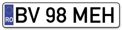 Placuta inmatriculare numar auto  BV-98-MEH, BV 98 MEH, BV98MEH