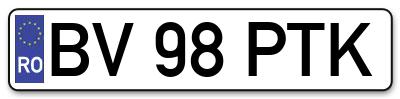 Placuta inmatriculare numar auto  BV-98-PTK, BV 98 PTK, BV98PTK