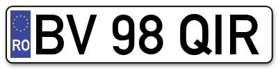Placuta inmatriculare numar auto  BV-98-QIR, BV 98 QIR, BV98QIR