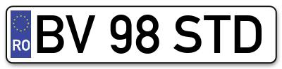 Placuta inmatriculare numar auto  BV-98-STD, BV 98 STD, BV98STD