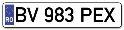 Placuta inmatriculare numar auto  BV-983-PEX, BV 983 PEX, BV983PEX