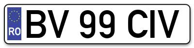 Placuta inmatriculare numar auto  BV-99-CIV, BV 99 CIV, BV99CIV