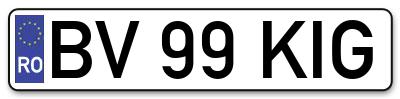 Placuta inmatriculare numar auto  BV-99-KIG, BV 99 KIG, BV99KIG