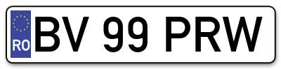 Placuta inmatriculare numar auto  BV-99-PRW, BV 99 PRW, BV99PRW