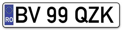 Placuta inmatriculare numar auto  BV-99-QZK, BV 99 QZK, BV99QZK